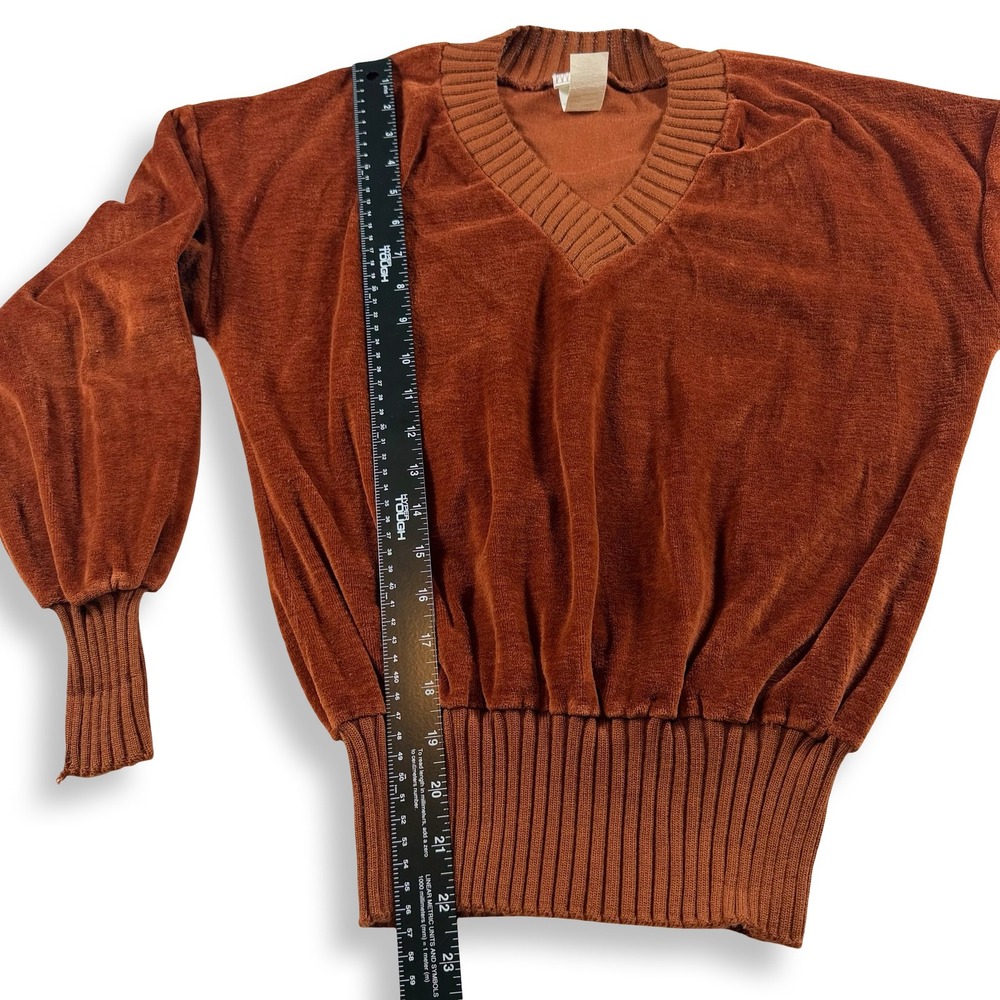 Vintage Fashion Tree Rust Brown Velour V-Neck Balloon Sleeve Sweater Large 4549 - Picture 5 of 7
